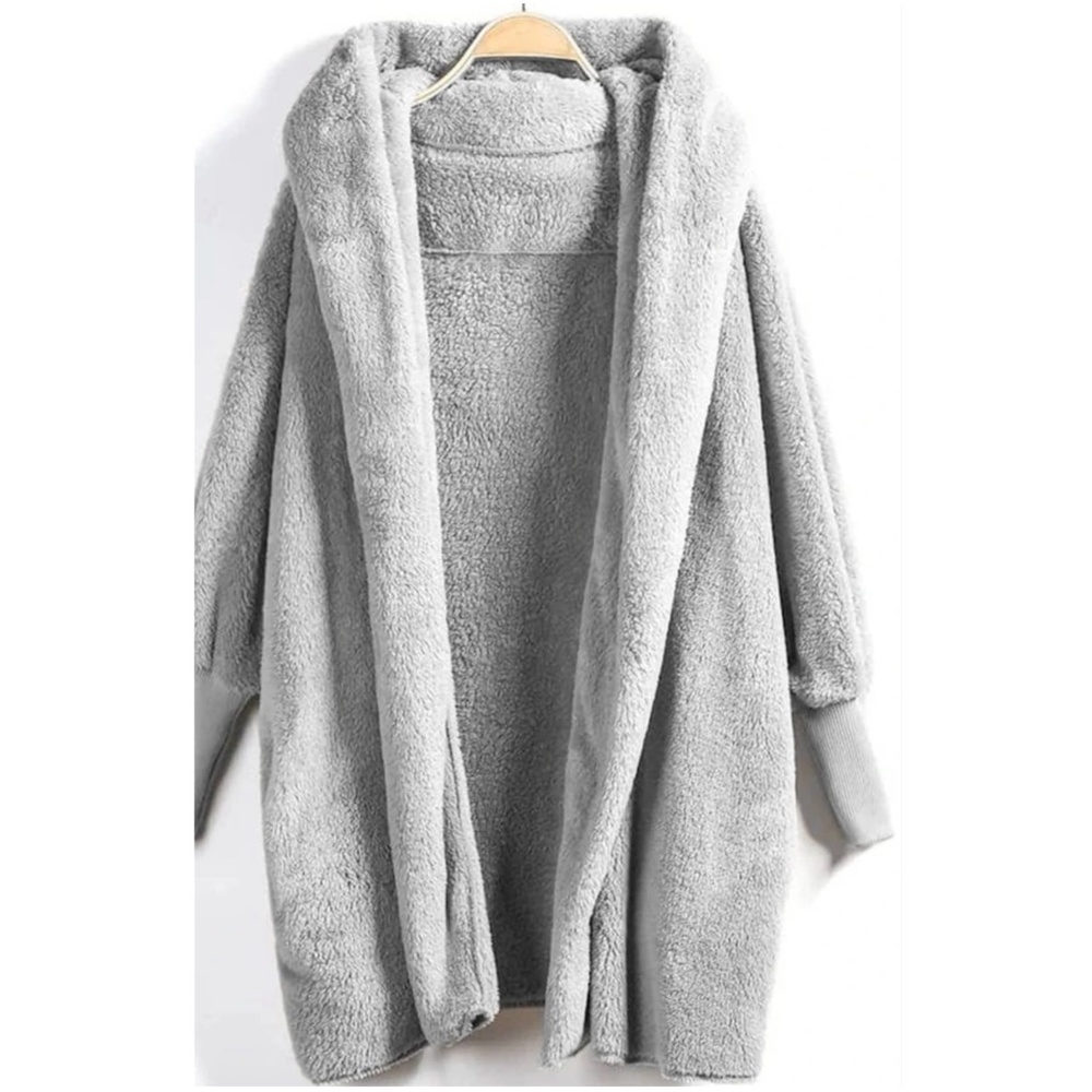 Cozy Teddy Open Front Hoodie Jacket Coat